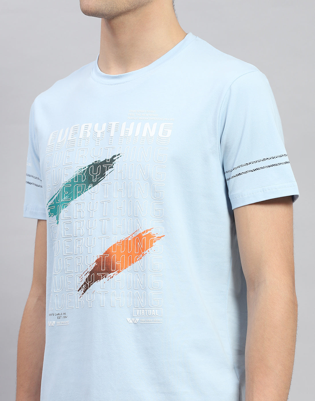 Men Sky Blue Printed Round Neck Half Sleeve T-Shirt