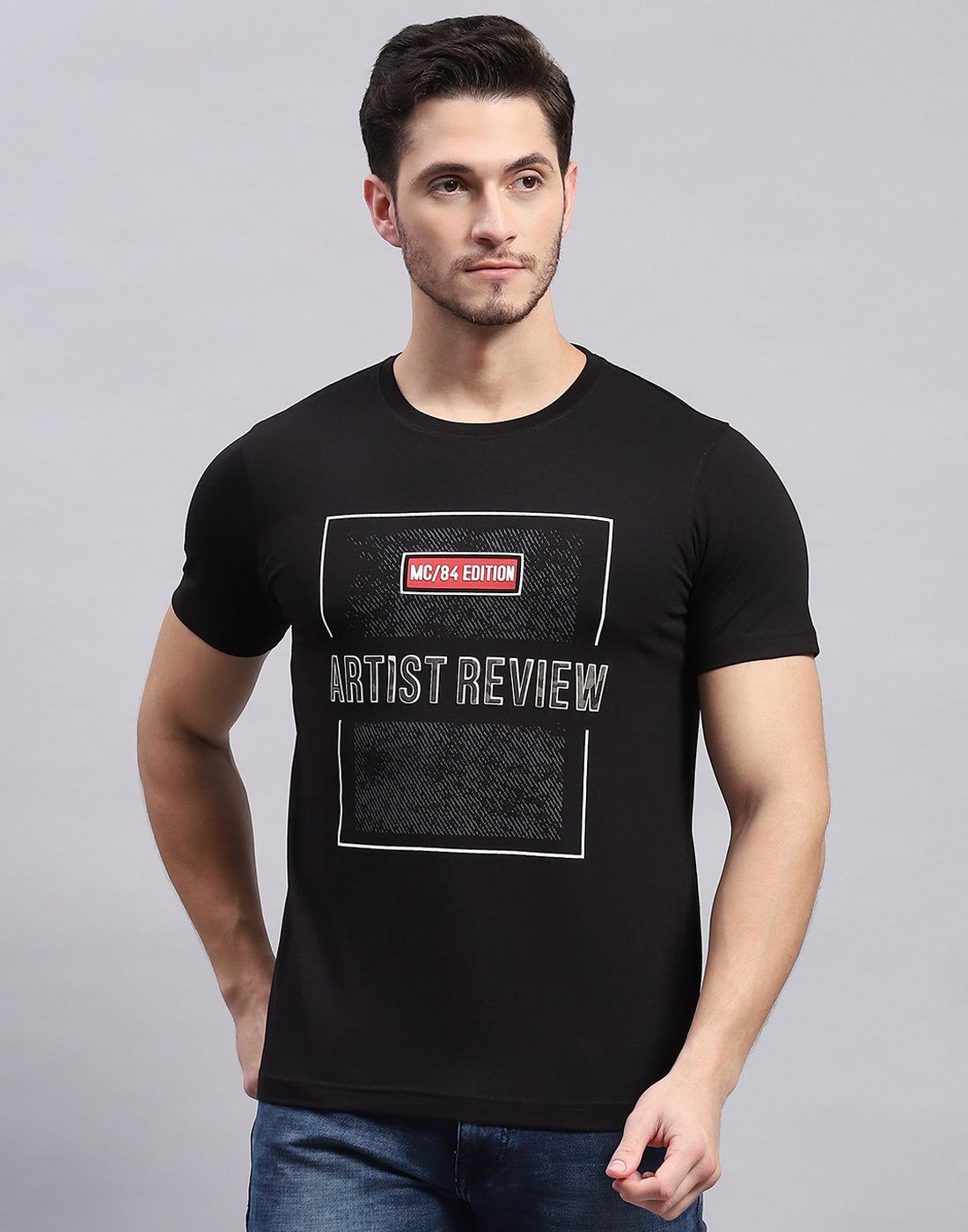 Buy Men Black Printed Round Neck Half Sleeve T-Shirt Online in