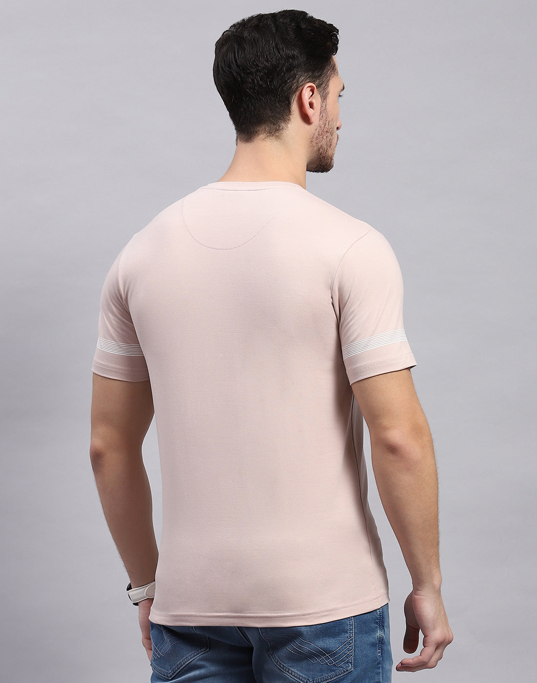 Men Peach Printed Round Neck Half Sleeve T-Shirt