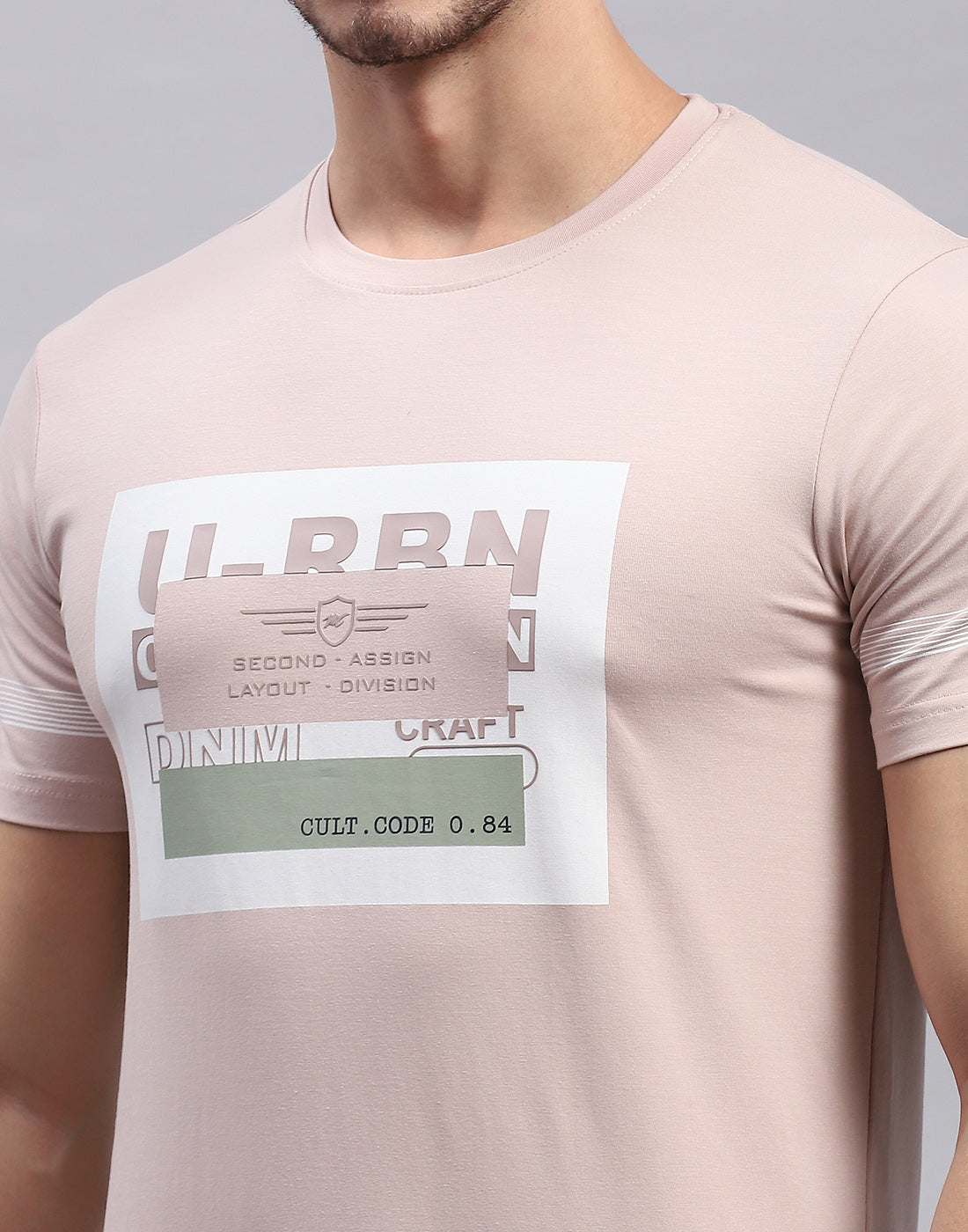 Men Peach Printed Round Neck Half Sleeve T-Shirt