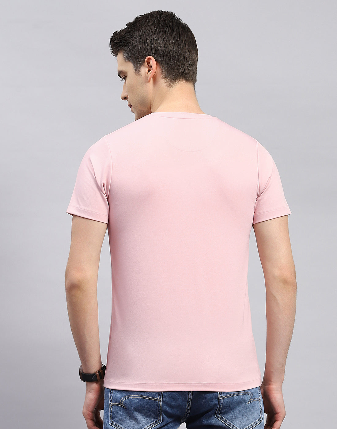 Men Pink Printed Round Neck Half Sleeve T-Shirt