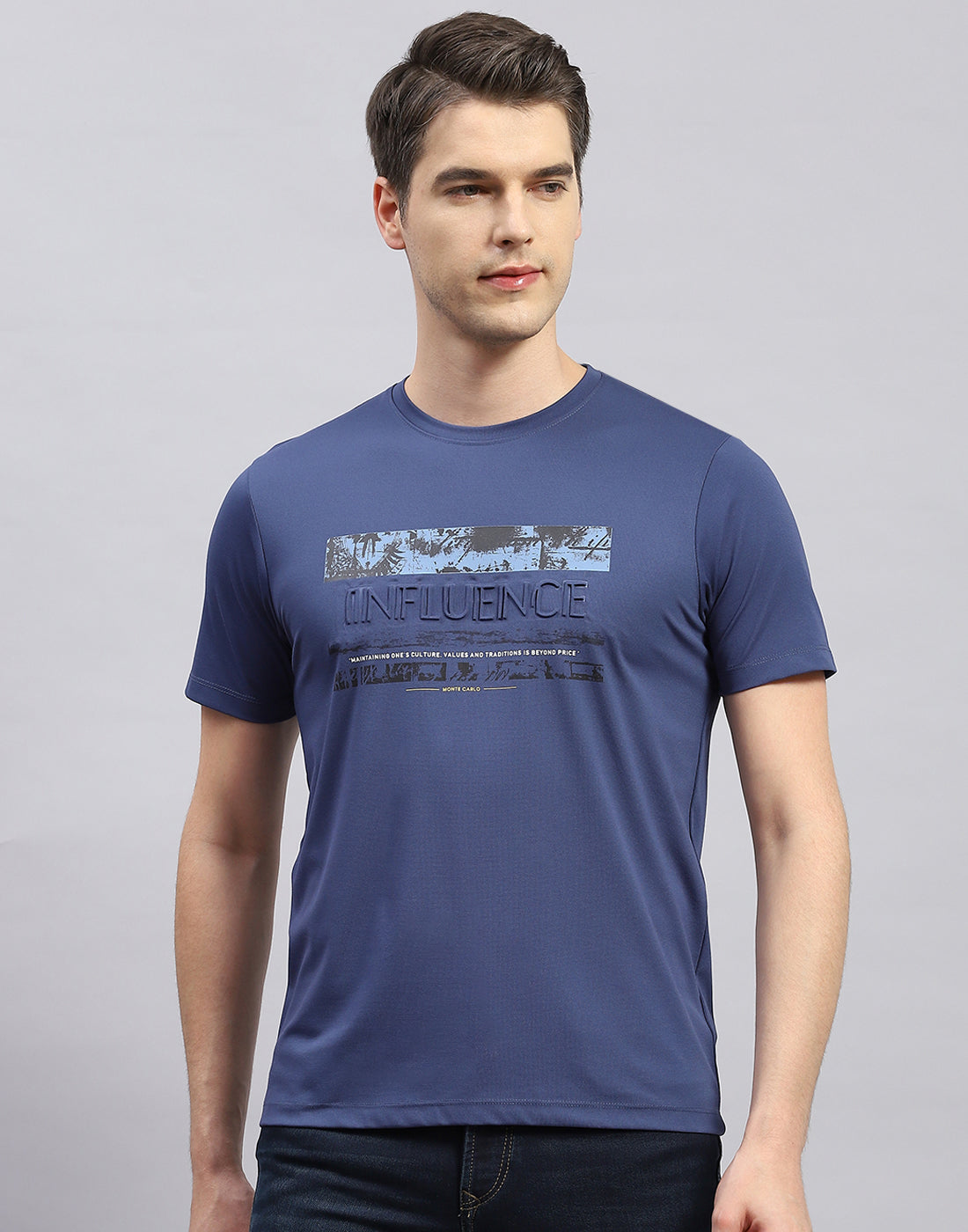 Buy Men Blue Printed Round Neck Half Sleeve T-Shirt Online in