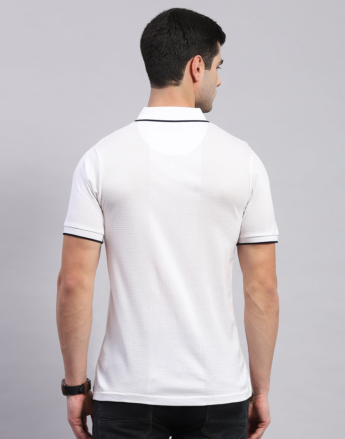 Men White Solid Polo Collar Half Sleeve T-Shirt