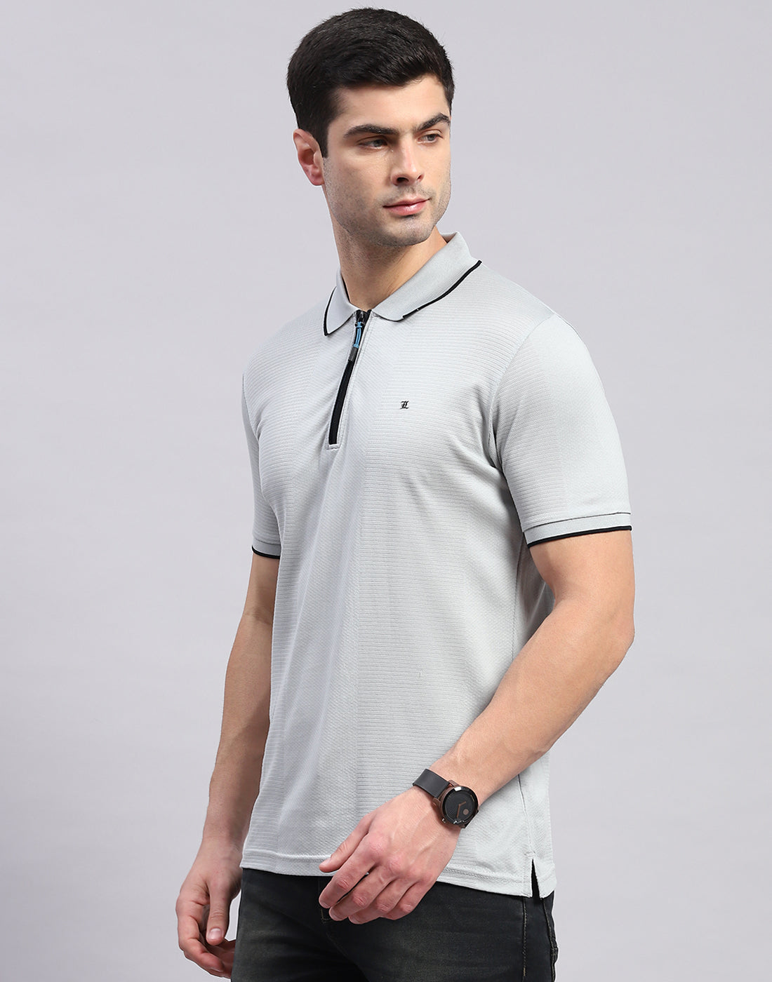 Men Grey Solid Polo Collar Half Sleeve T-Shirt