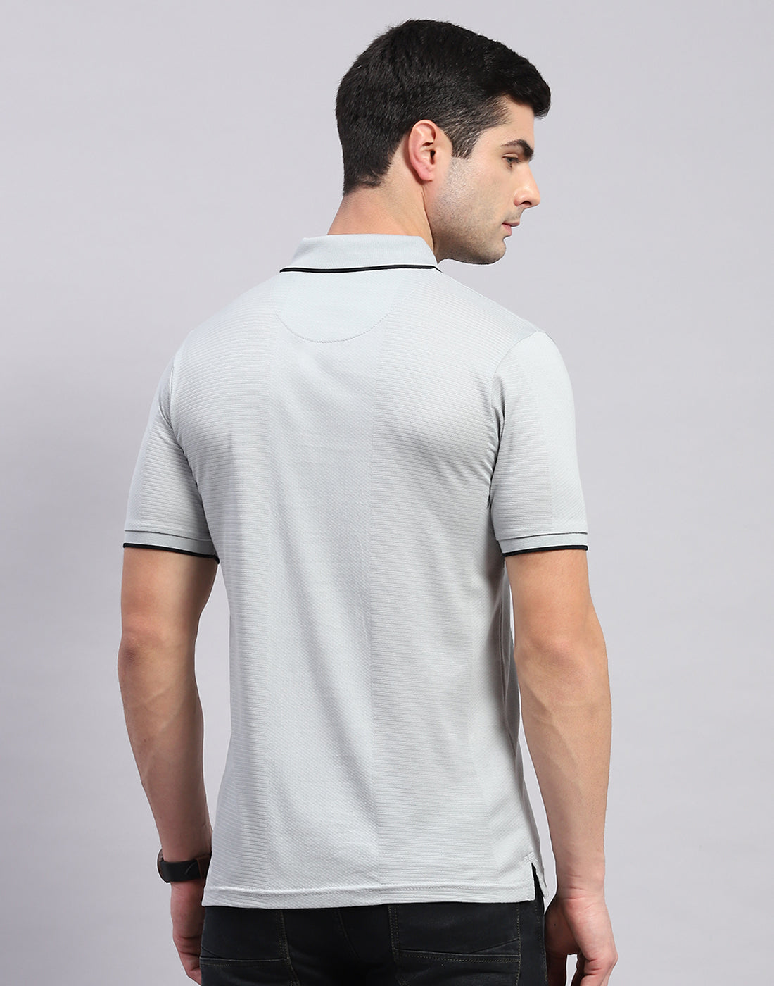 Men Grey Solid Polo Collar Half Sleeve T-Shirt