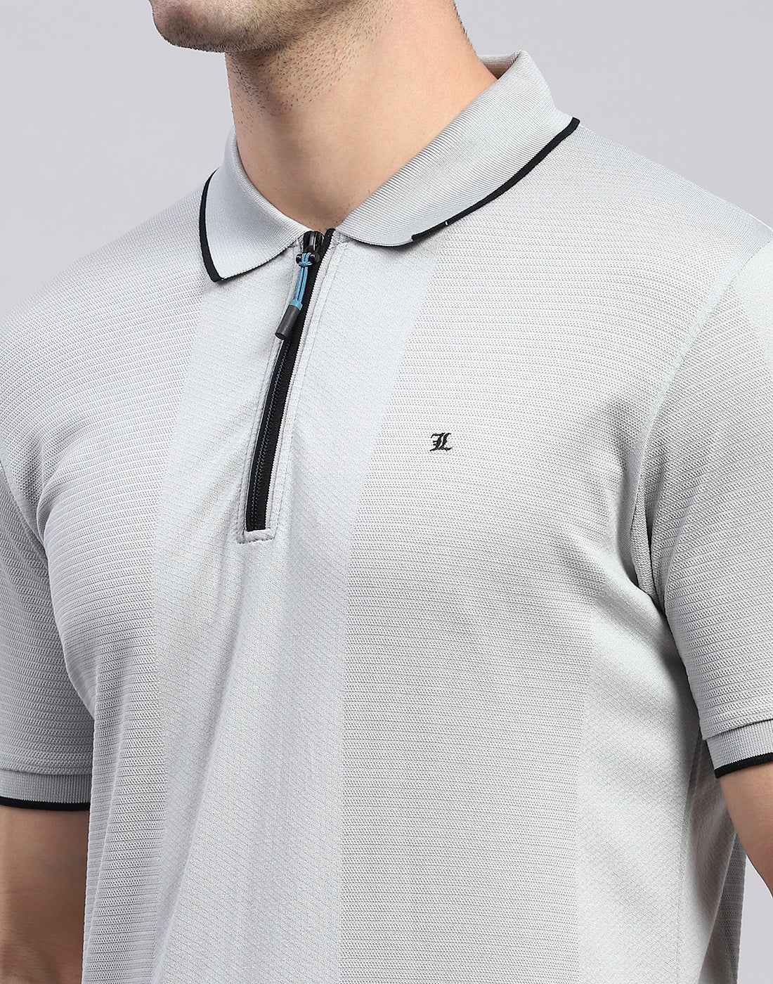Men Grey Solid Polo Collar Half Sleeve T-Shirt