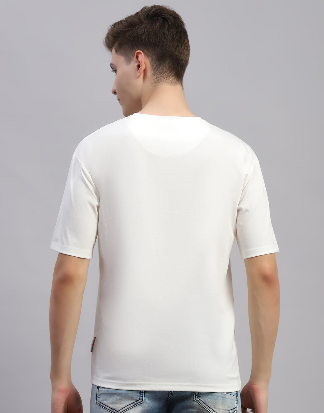 Men White Printed Round Neck Half Sleeve T-Shirt