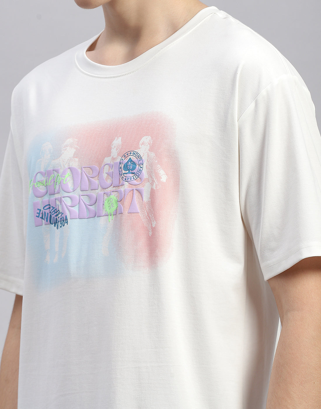 Men White Printed Round Neck Half Sleeve T-Shirt