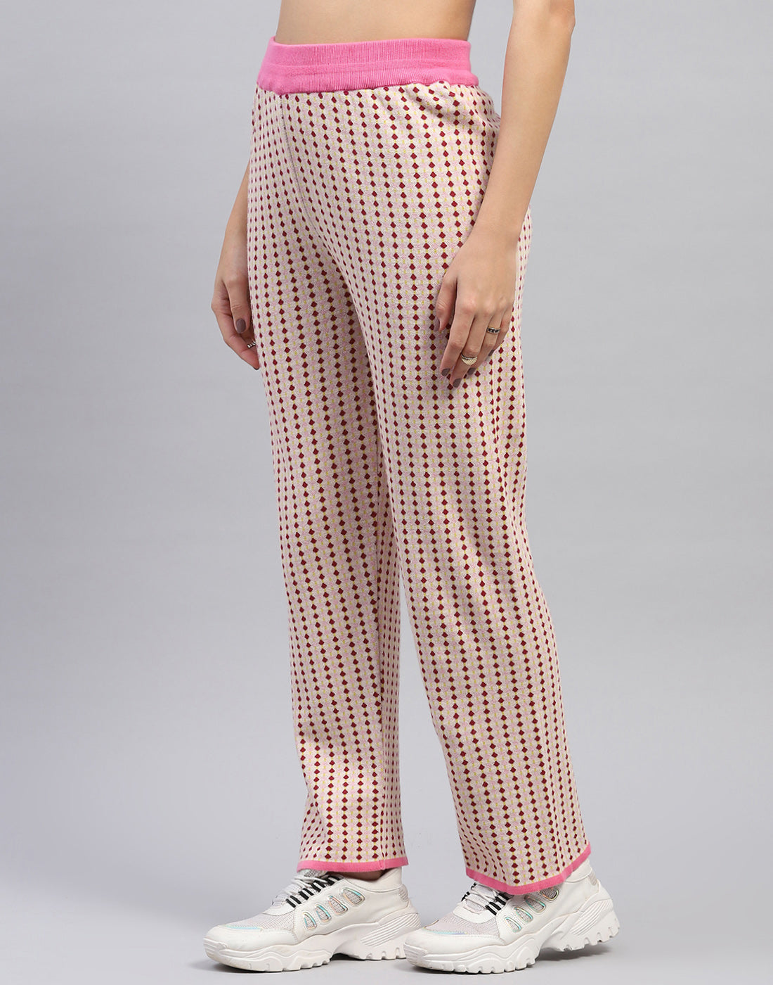 Women Pink Jaquard Round Neck Half Sleeve Cords Set