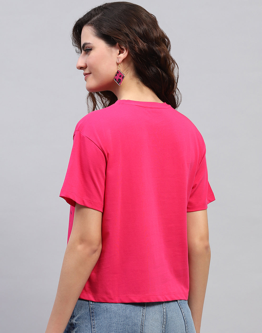 Women Magenta Printed Round Neck Half Sleeve Top