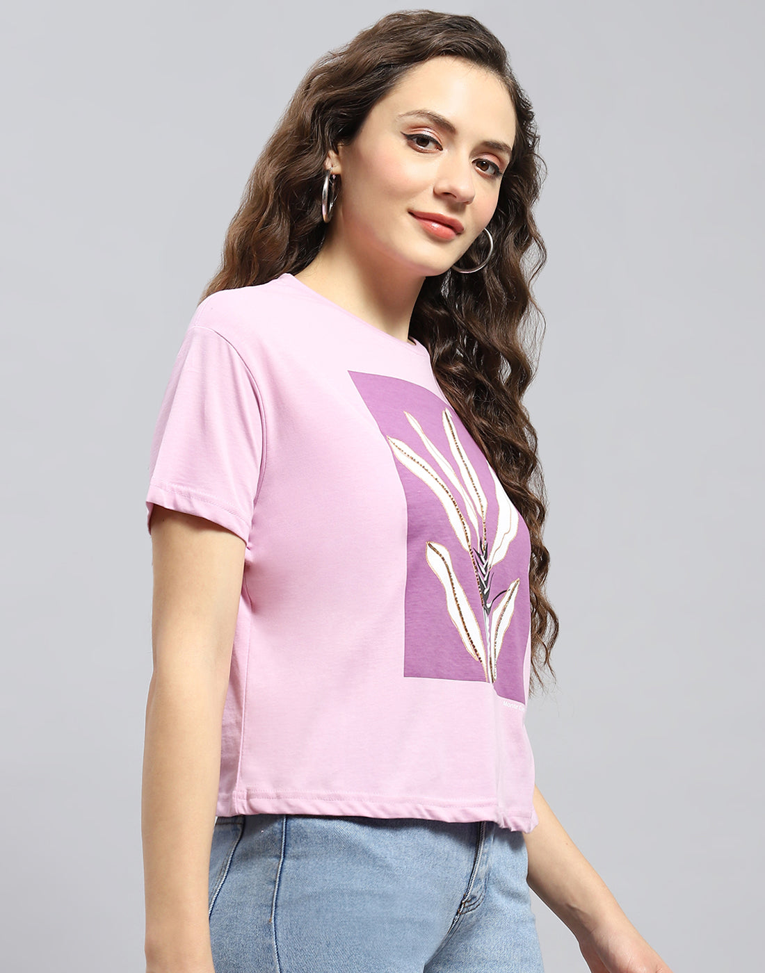Women Pink Printed Round Neck Half Sleeve Top