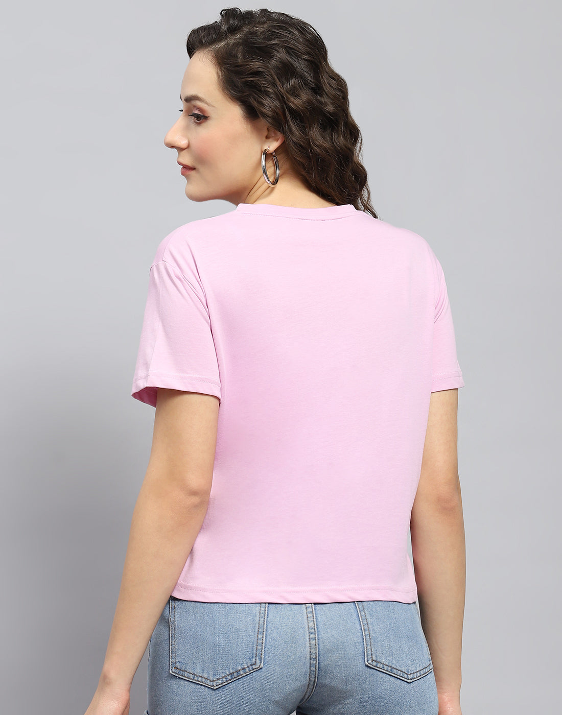 Women Pink Printed Round Neck Half Sleeve Top