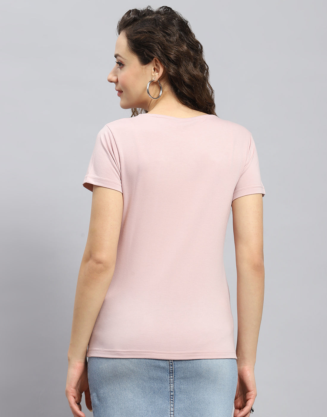 Women Pink Embellished Round Neck Half Sleeve Top