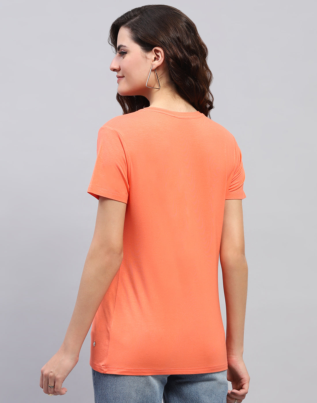 Women Orange Printed Round Neck Half Sleeve Top