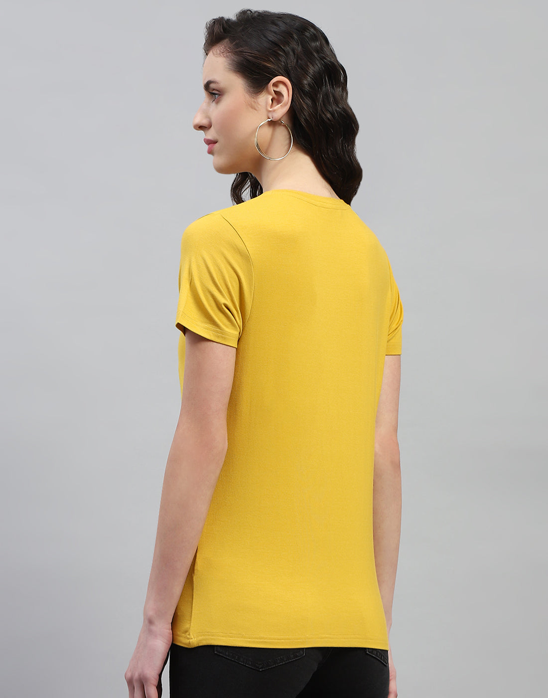 Women Yellow Printed Round Neck Half Sleeve Top