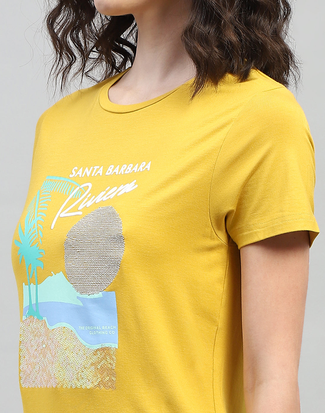 Women Yellow Printed Round Neck Half Sleeve Top
