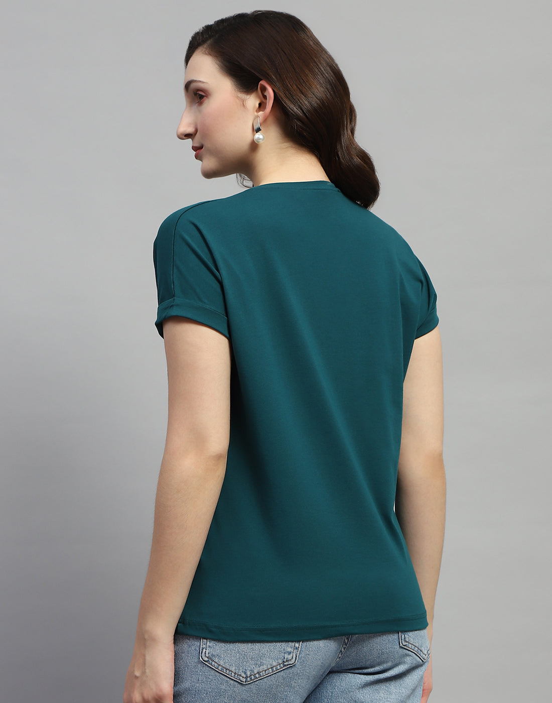 Women Green Printed Round Neck Half Sleeve Top