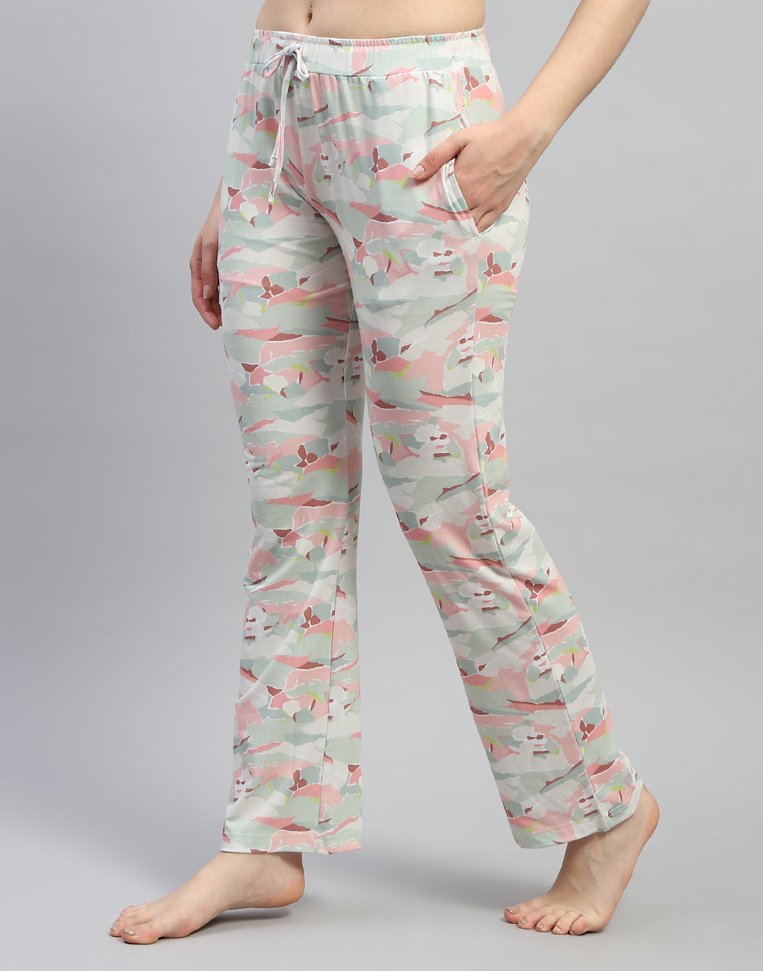 Women Green Printed Round Neck Half Sleeve Lower Set