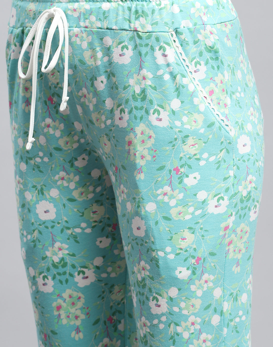 Women Sea Green Printed Round Neck Half Sleeve Lower Set