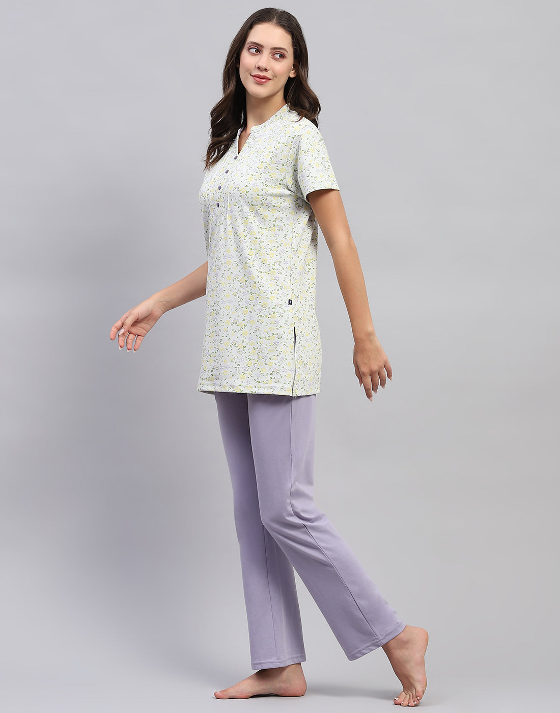 Women Green & Purple Printed Fashion Neck Half Sleeve Lower Set