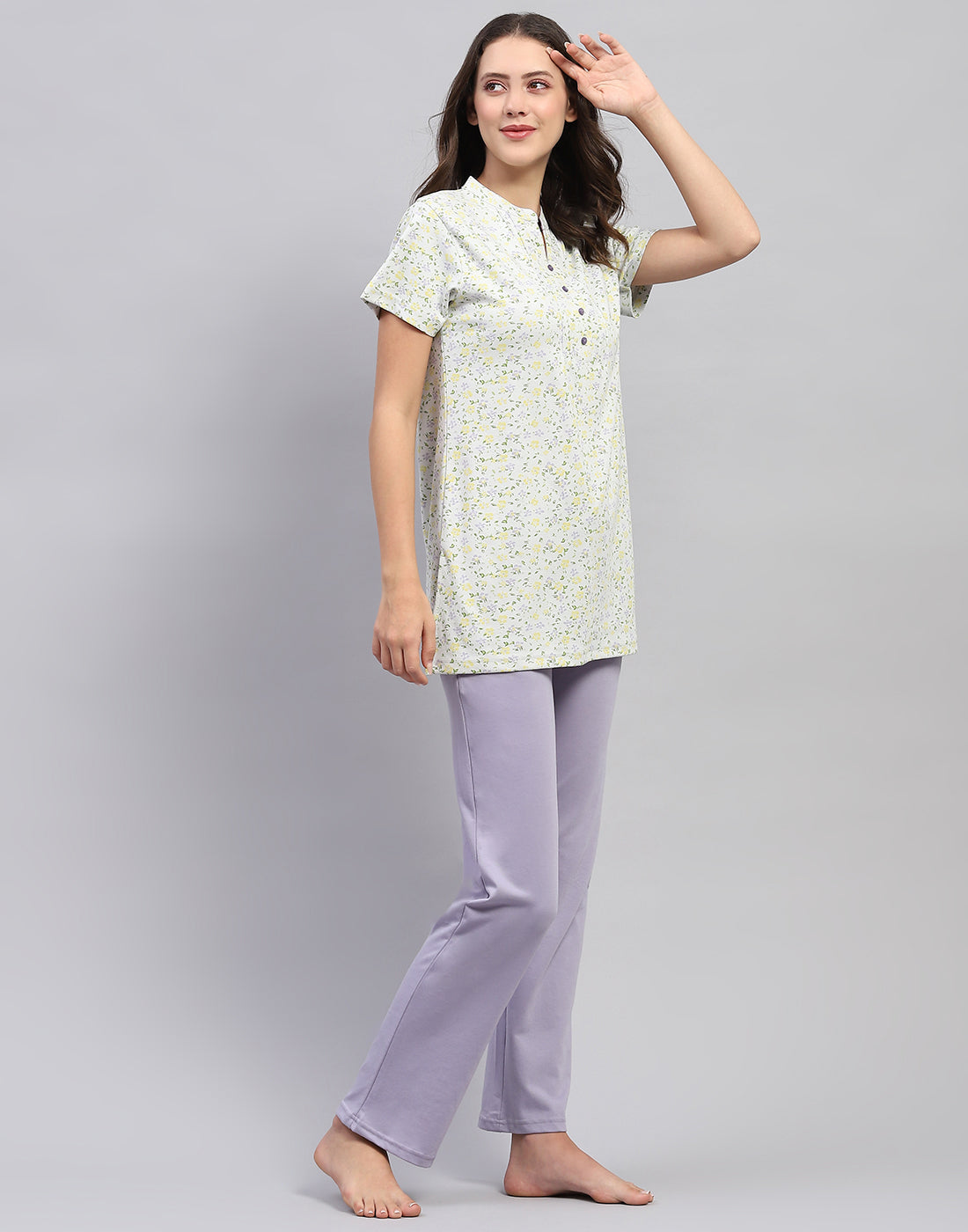 Women Green & Purple Printed Fashion Neck Half Sleeve Lower Set