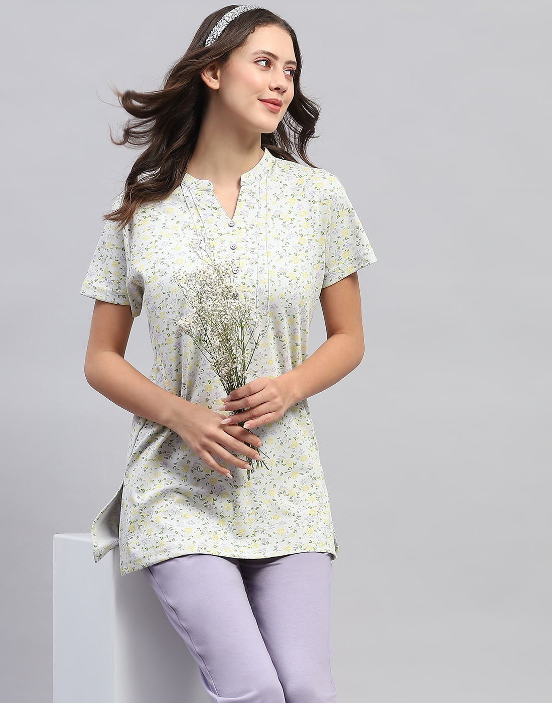 Women Green & Purple Printed Fashion Neck Half Sleeve Lower Set