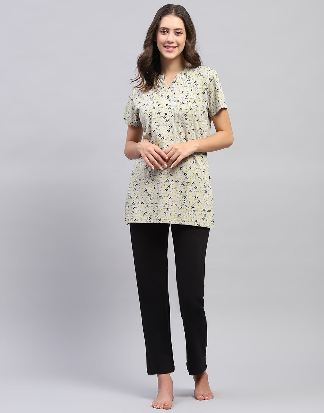 Women Grey & Black Printed Fashion Neck Half Sleeve Lower Set