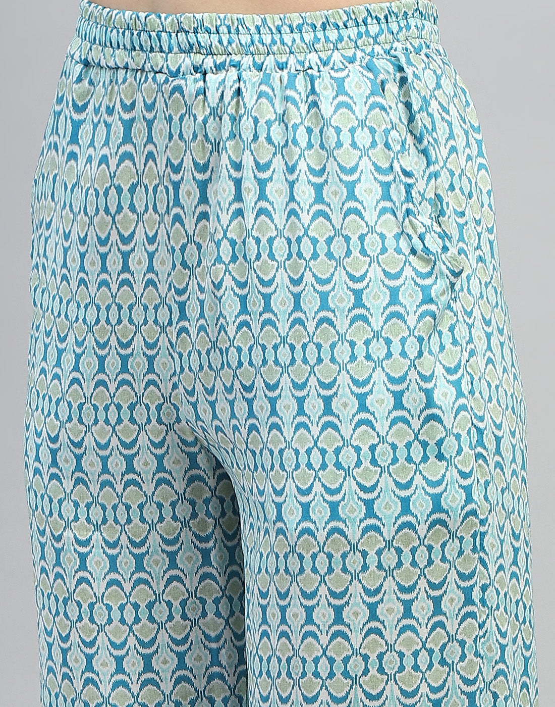 Women Aqua Blue Printed Collar Neck Lower Set