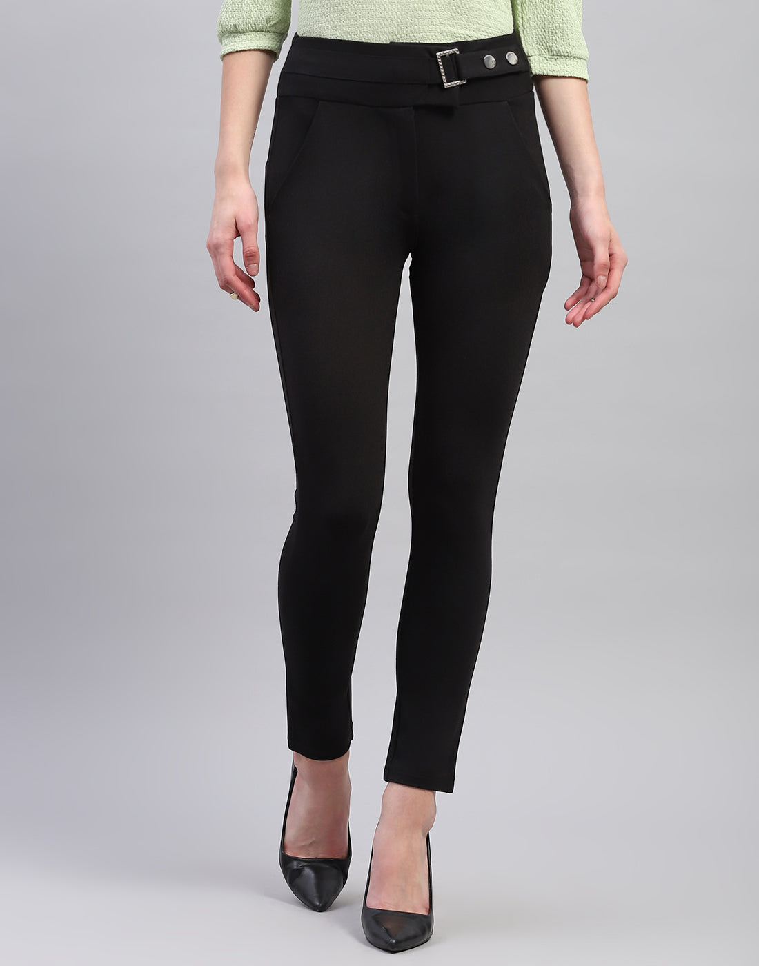 Buy Women Black Solid Regular Fit Jegging Online in India Monte