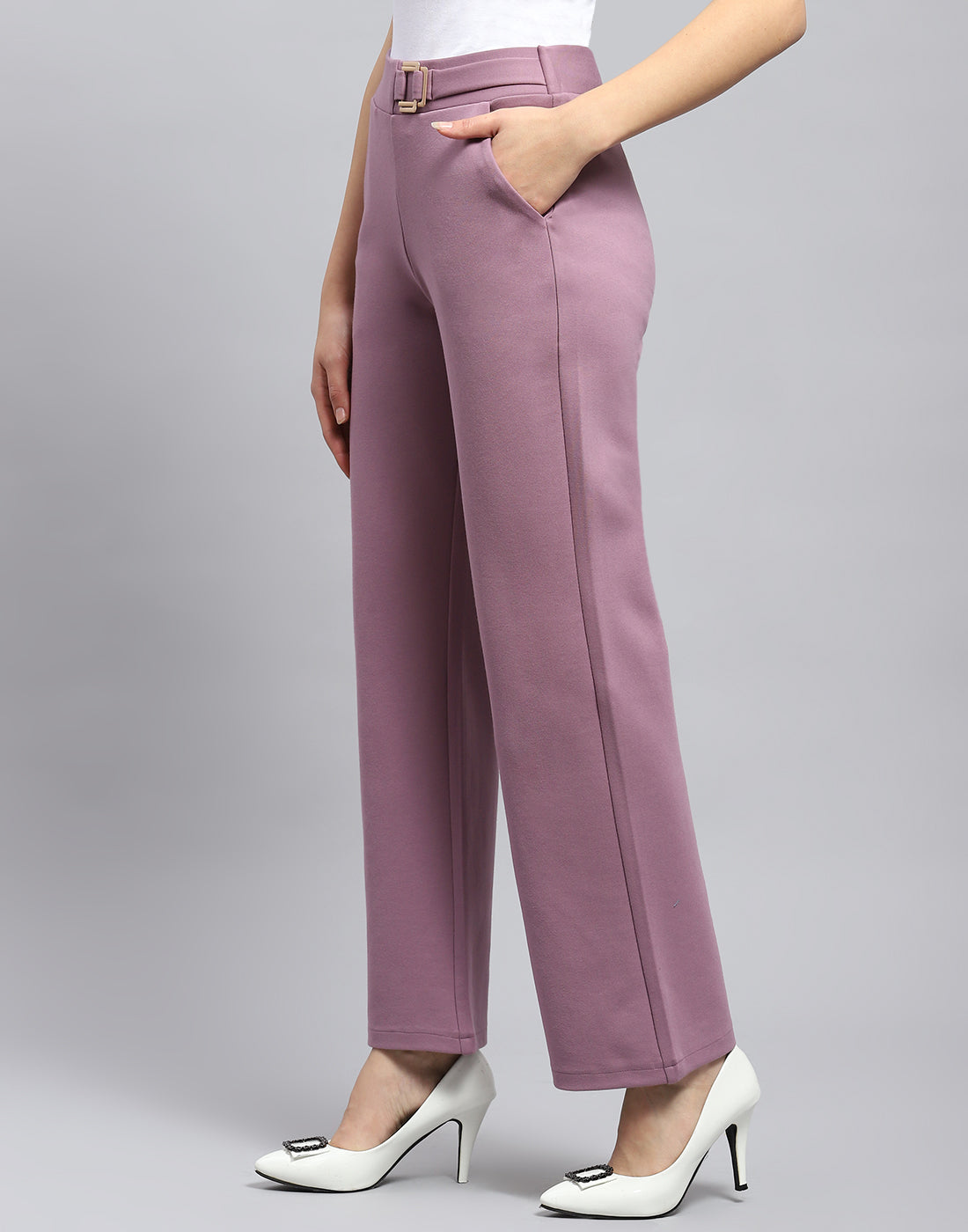 Women Mauve Solid Regular Fit Trouser