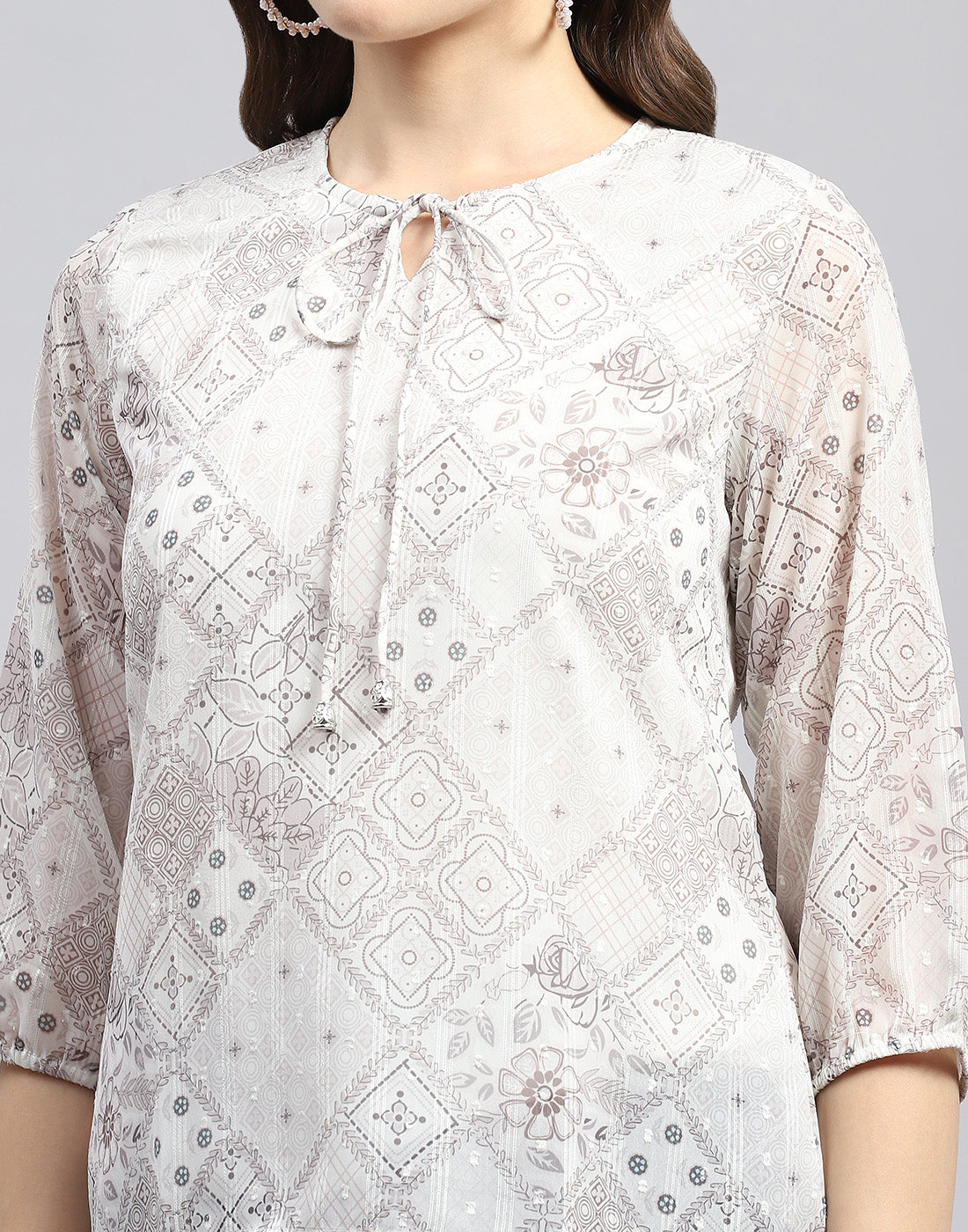 Women Brown Printed Round Neck Full Sleeve Top