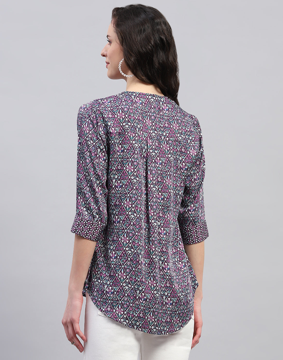 Women Purple Printed Collar Neck Top