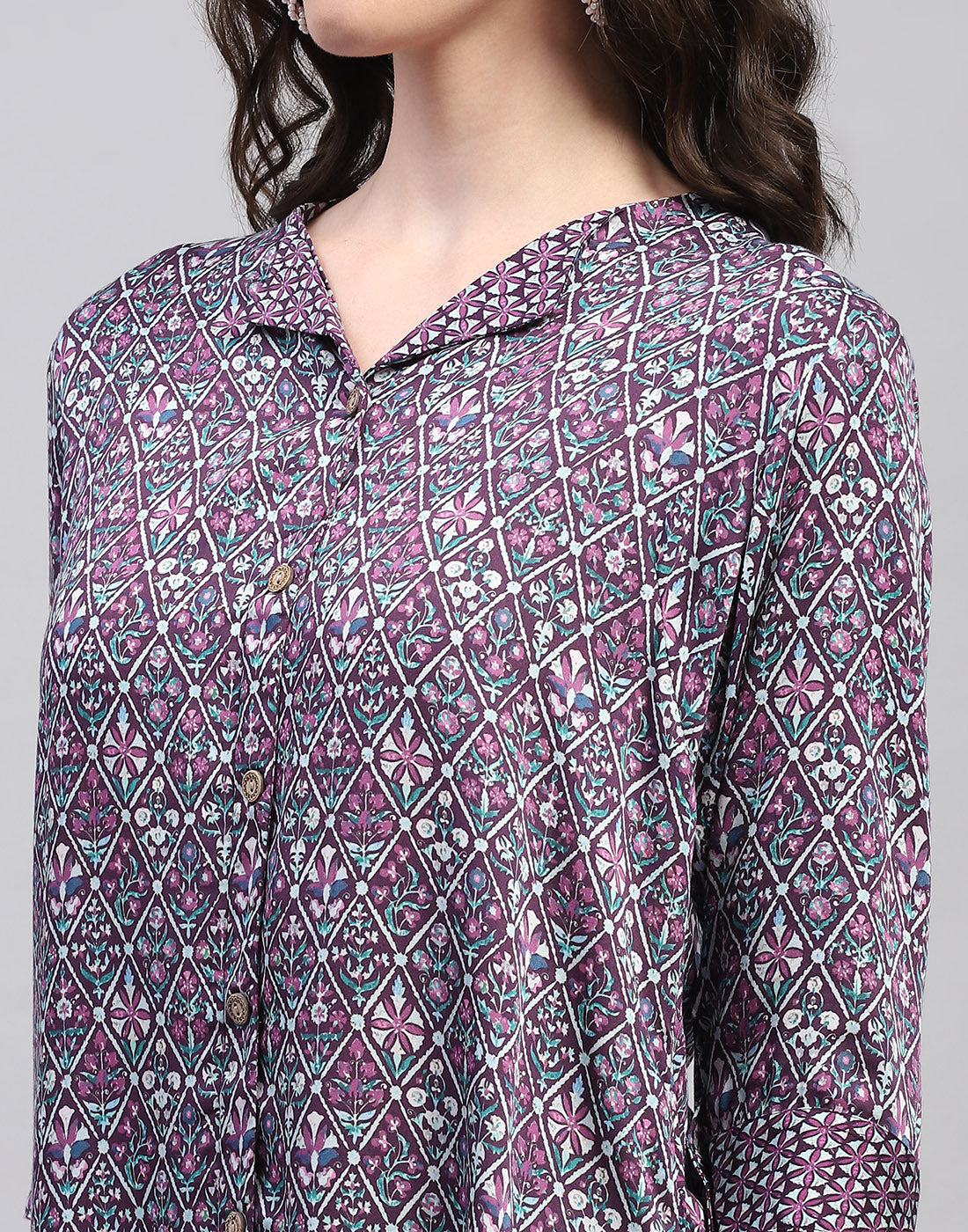 Women Purple Printed Collar Neck Top