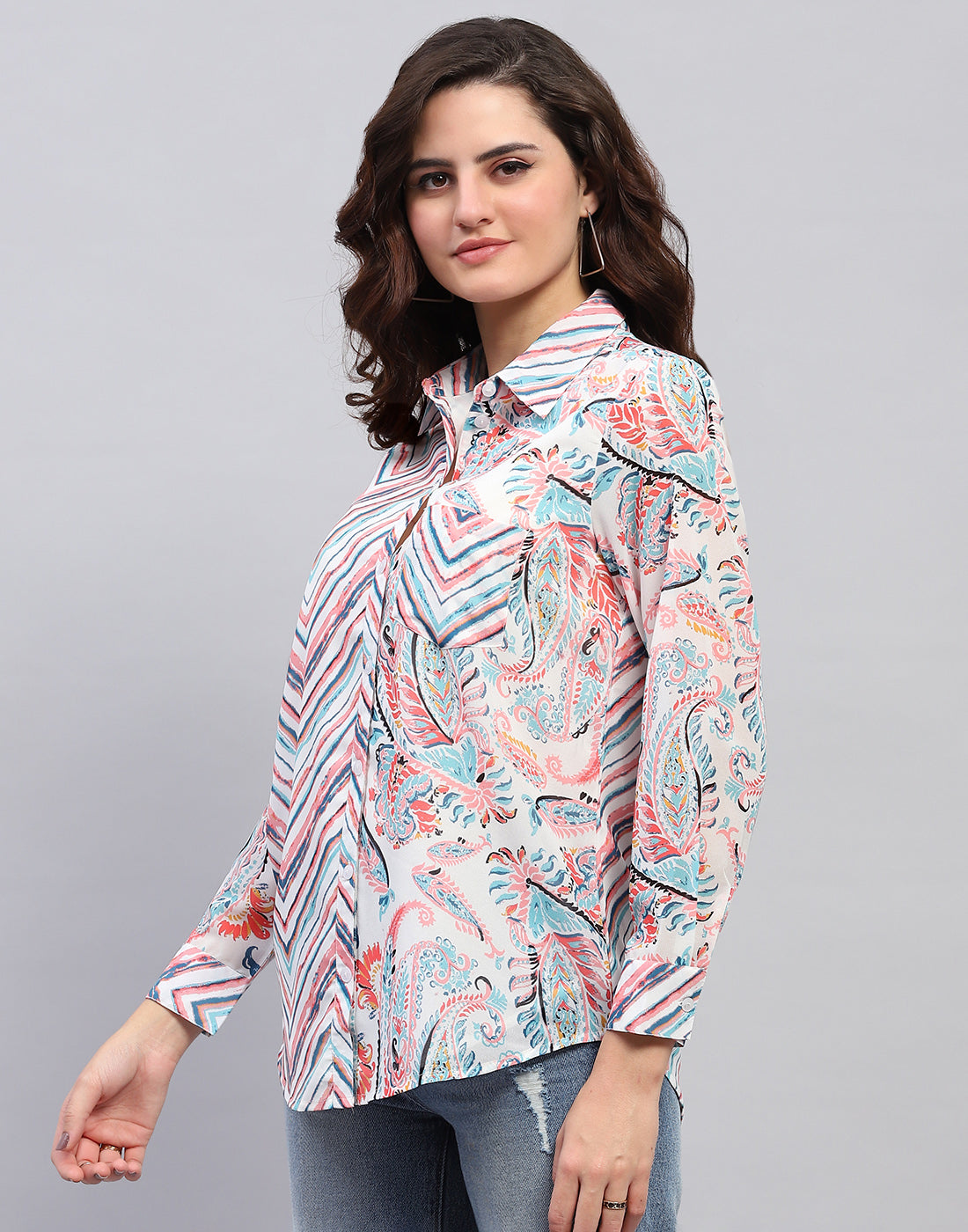 Women Multi Color Printed Front Open Full Sleeve Top