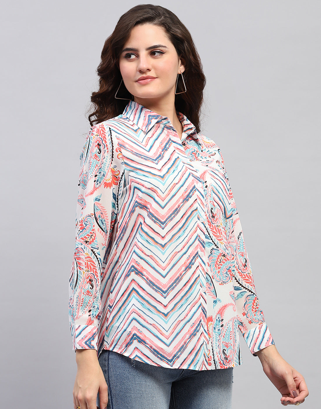 Women Multi Color Printed Front Open Full Sleeve Top