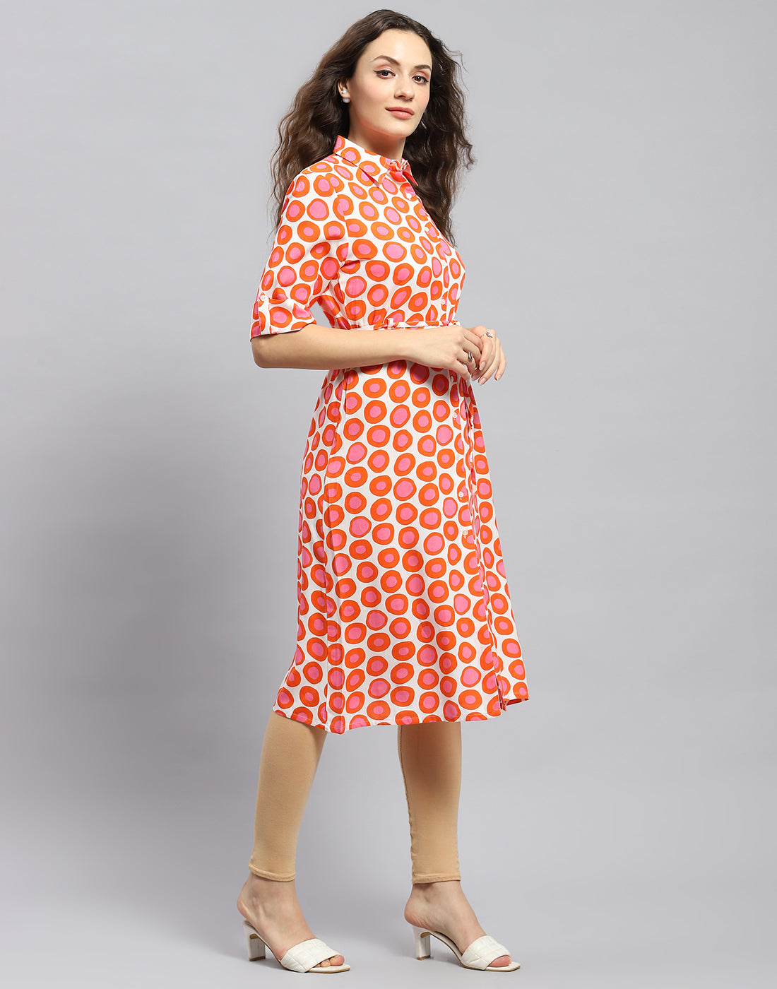 Women Rust Printed Collar Short Sleeve Tunic