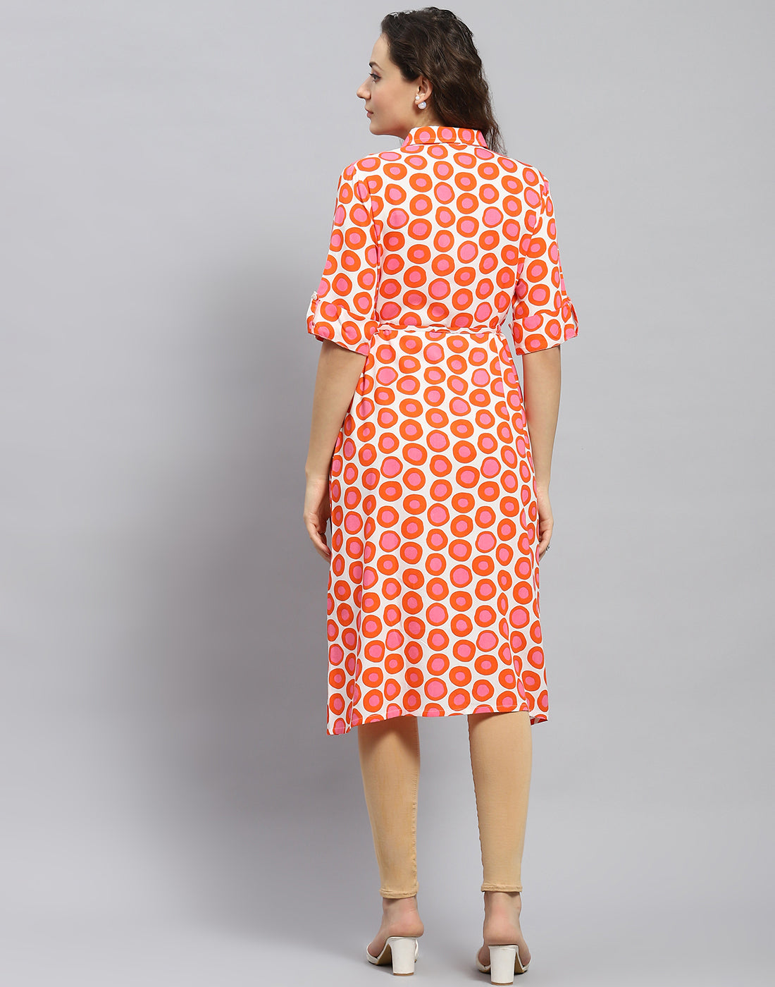 Women Rust Printed Collar Short Sleeve Tunic