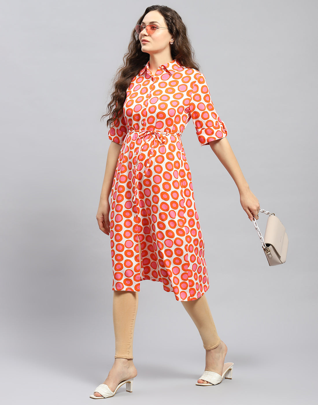 Women Rust Printed Collar Short Sleeve Tunic
