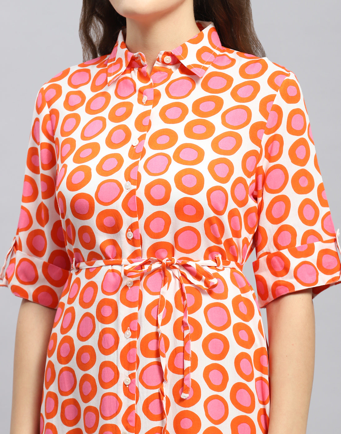 Women Rust Printed Collar Short Sleeve Tunic