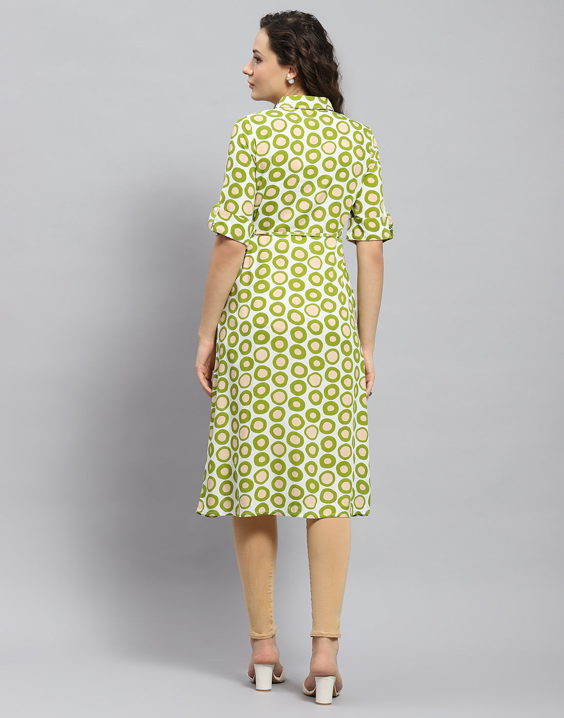 Women Green Printed Collar Short Sleeve Tunic