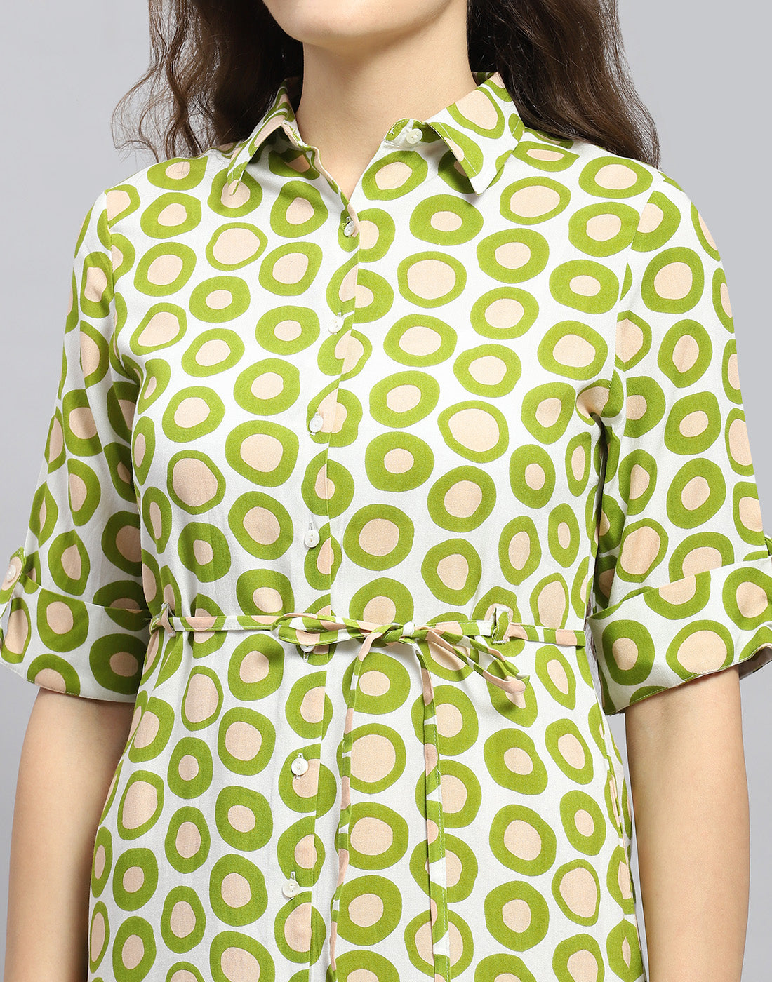 Women Green Printed Collar Short Sleeve Tunic