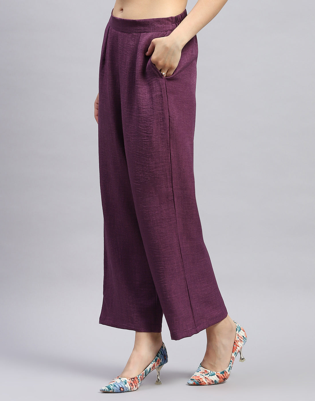 Women Purple Floral Print Collar Neck Sleeveless Cords Set