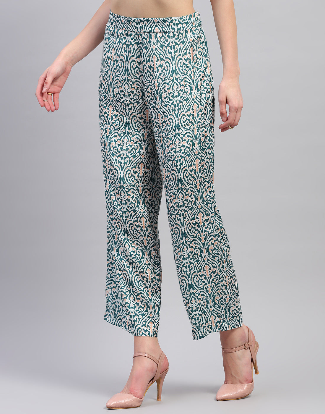 Women Teal Blue Printed Round Neck Half Sleeve Combo 3Pc Set