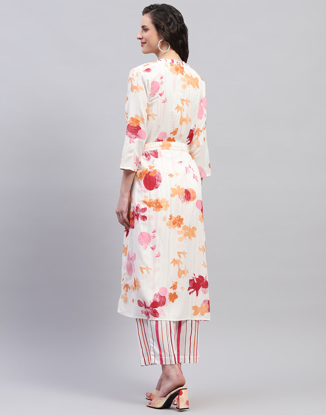 Women Pink & Orange Printed V Neck 3/4 Sleeve Combo 3Pc Set