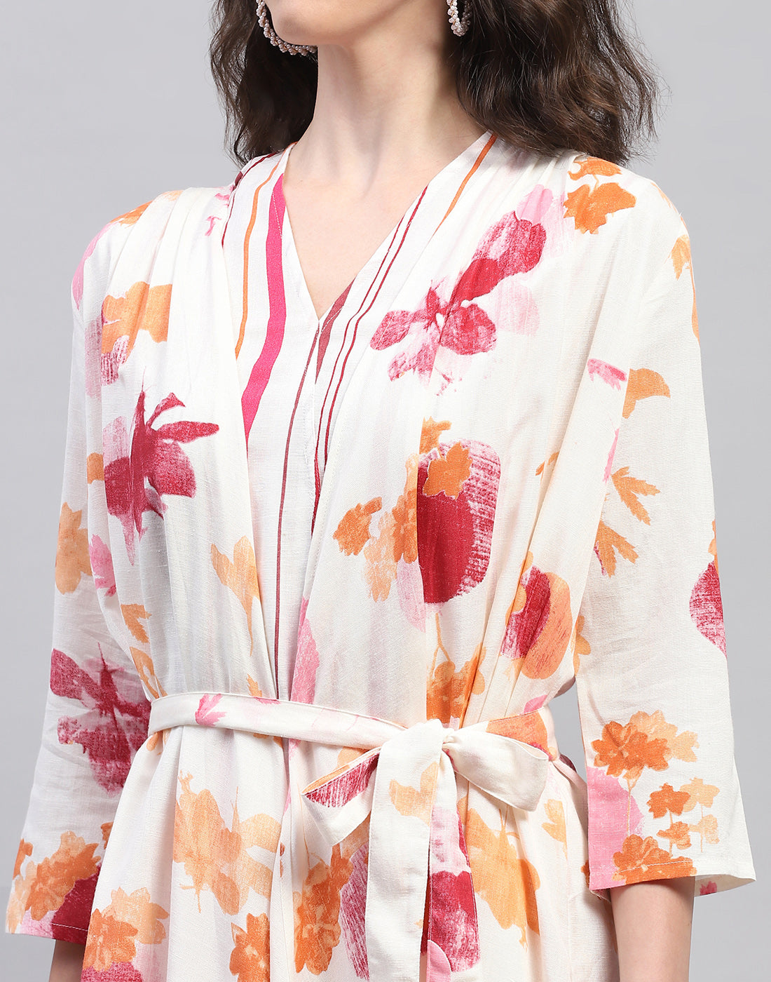 Women Pink & Orange Printed V Neck 3/4 Sleeve Combo 3Pc Set