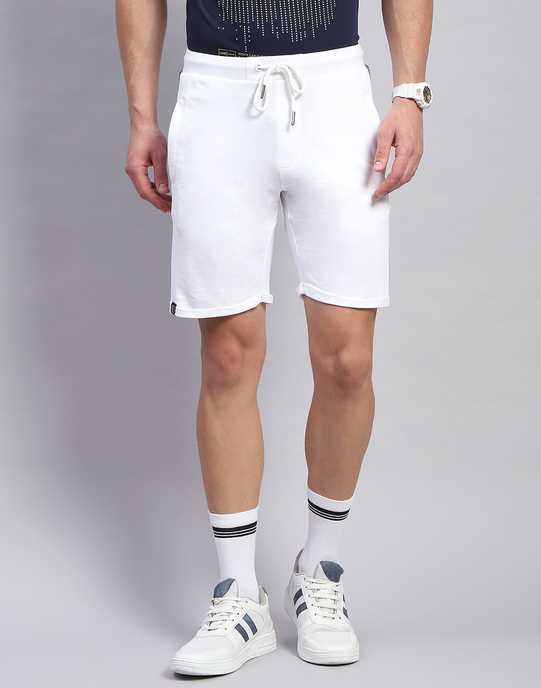 Men White Printed Regular Fit Bermuda