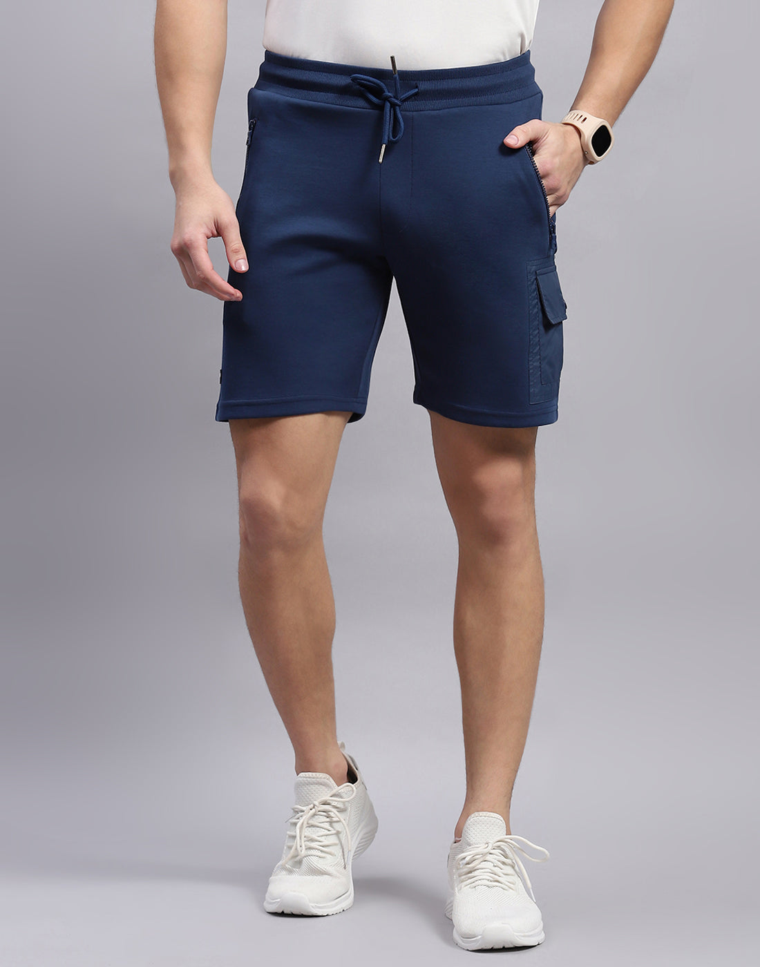 Men Navy Blue Solid Regular Fit Bermuda