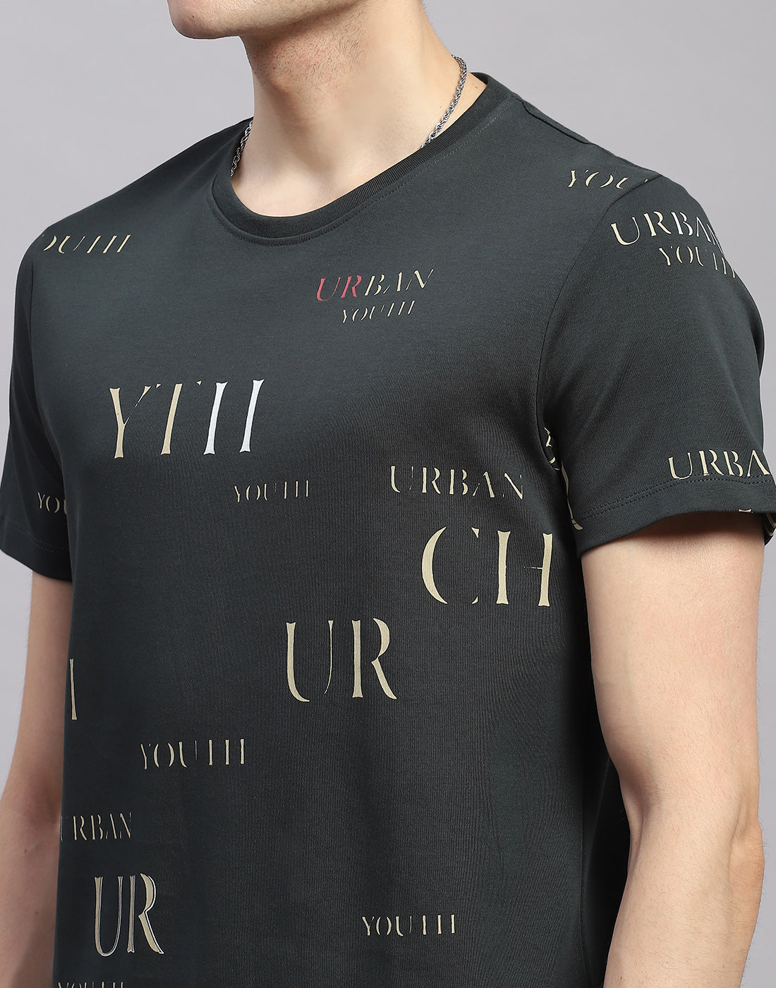 Men Olive Printed Round Neck Half Sleeve Bermuda Set