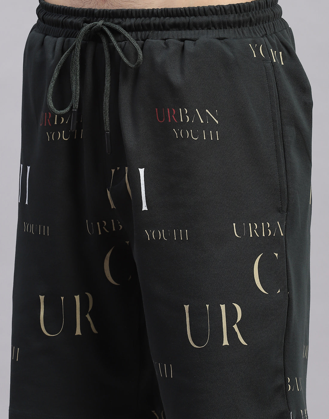 Men Olive Printed Round Neck Half Sleeve Bermuda Set