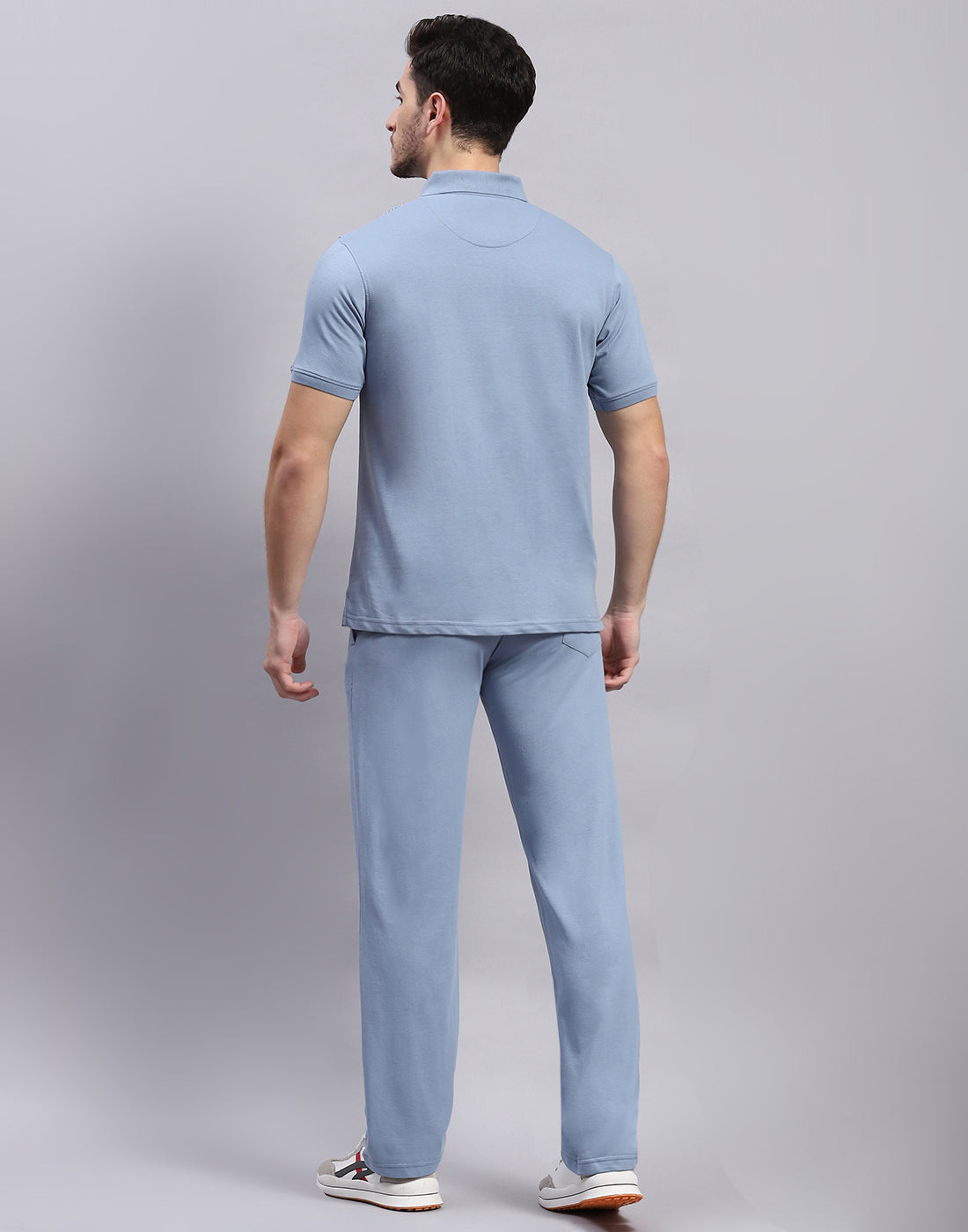 Men Blue Solid Polo Collar Half Sleeve Lower Set